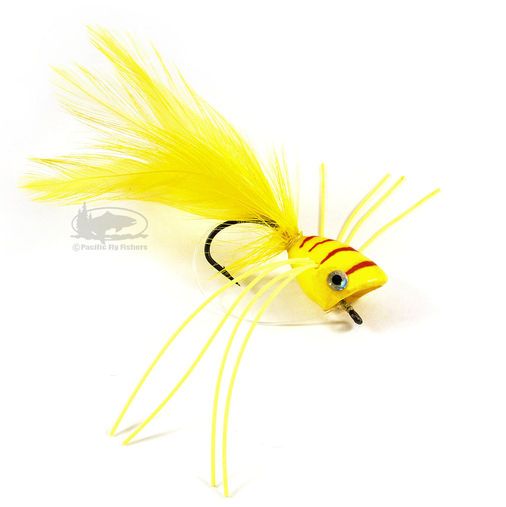 Bass Popper - Yellow & Red - Fly Fishing Bass Poppers, Hard Foam Body
