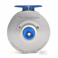 Tibor Everglades Reel - Frost Silver with Aqua Blue Drag Knob and Reel Foot