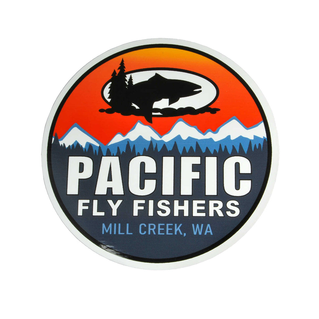 Pacific Fly Fishers Stickers Mountain Sunset