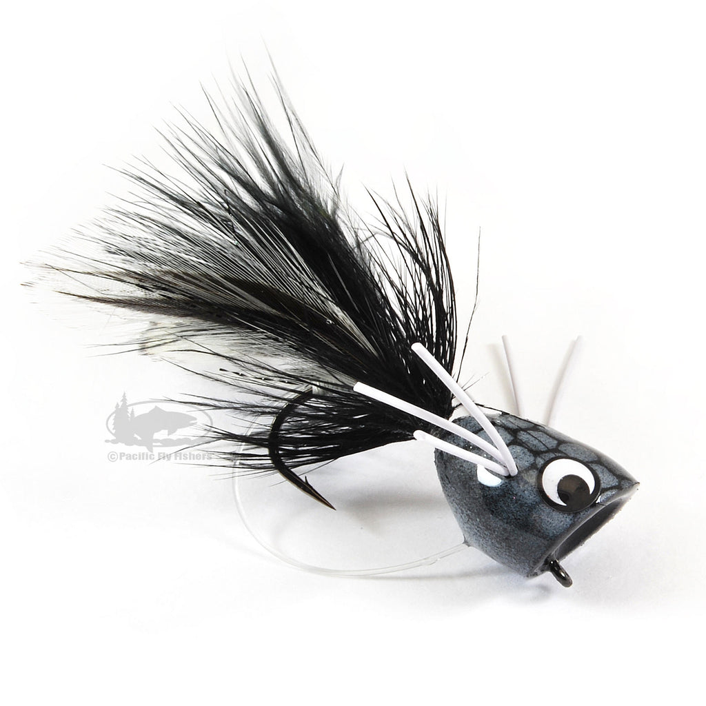 Bass Popper - Luna Black - Fly Fishing Hard Body Popper with Rubber Legs