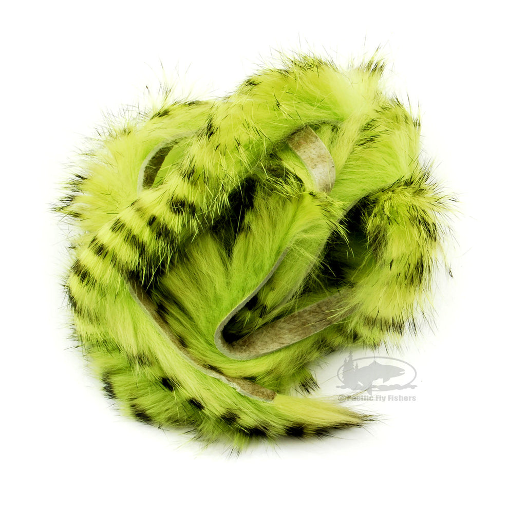 Black Barred Magnum Rabbit Strips - Chartreuse - Fly Tying Materials