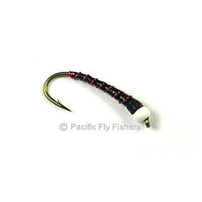 Chan's Chironomid Bomber - White Bead - Black/Red
